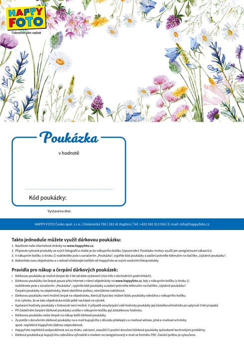 Dárková poukázka s motivem lučních květin
