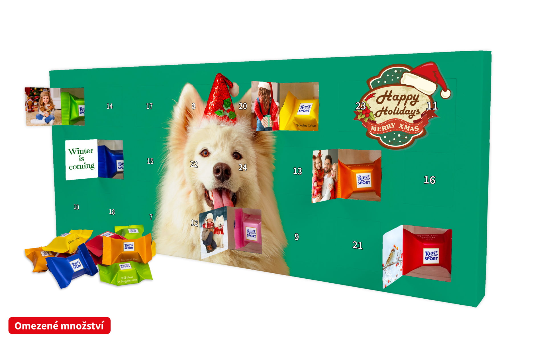 Exkluzivní čokoládový adventní fotokalendář Ritter Sport s potiskem okének od HappyFoto Exkluzivní čokoládový adventní fotokalendář Ritter Sport s potiskem okének od HappyFoto